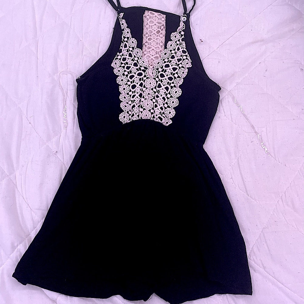 Black romper with white lace